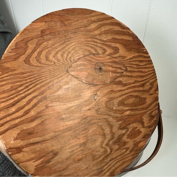 Vintage Large Wooden Firkin Sugar Bucket Lid, Handle Primitive Farmhouse Rustic - Picture 12 of 16